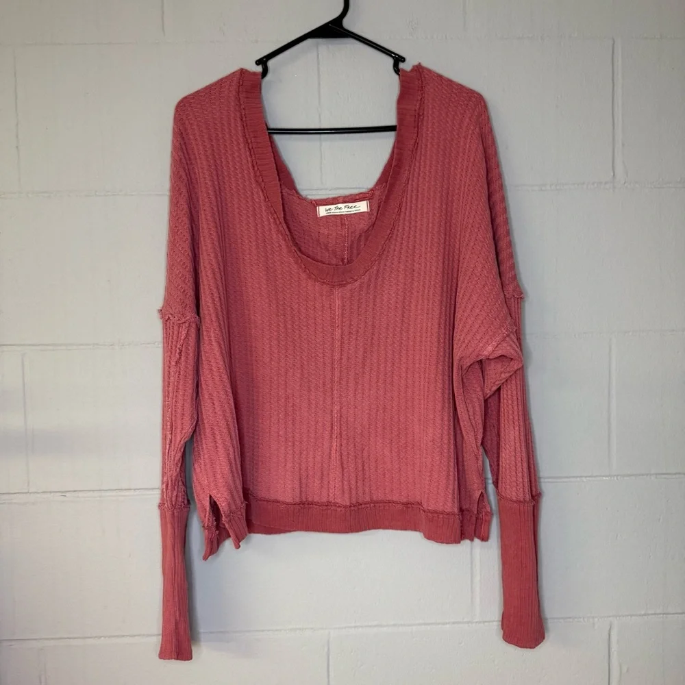 We The Free New Magic Waffle Knit Thermal Long Sleeve Top in Cowboy Size Large - Picture 3 of 8